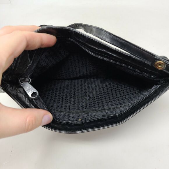 Vintage Black Eel Skin Handbag Shoulder Clutch Leather of the Sea 22" Drop Strap - Picture 4 of 8